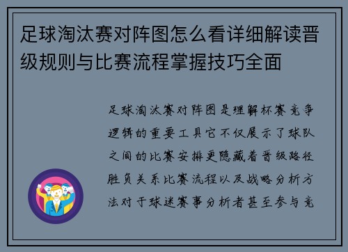 足球淘汰赛对阵图怎么看详细解读晋级规则与比赛流程掌握技巧全面